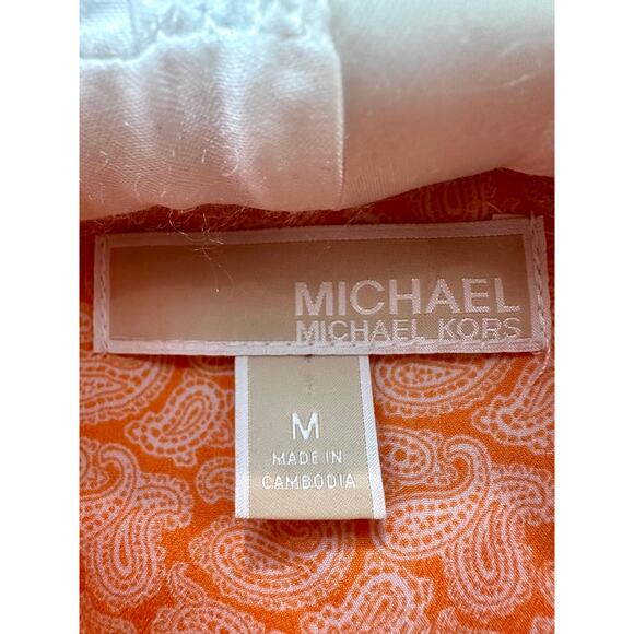 MICHAEL KORS | Orange Paisley Zip Front Blouse Top | Medium - Picture 5 of 6